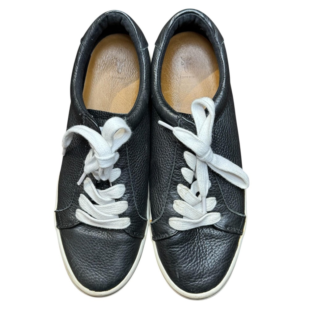 Frye Shoes Womens Size 8.5 Black Leather Low Top Lace Up Sneakers 3471350.BLK